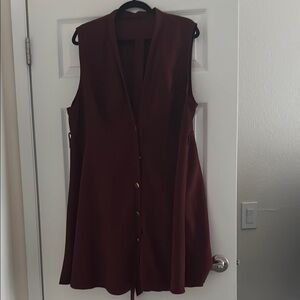 Sleeveless Burgundy Vest with Gold Buttons